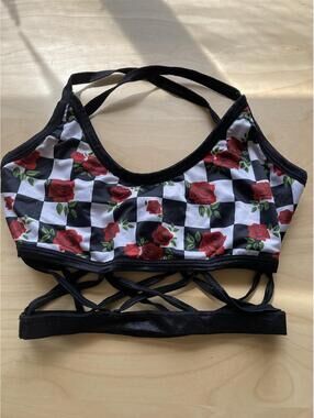 Spencer's XS/S Floral Checkered Crop Top with Strappy Back